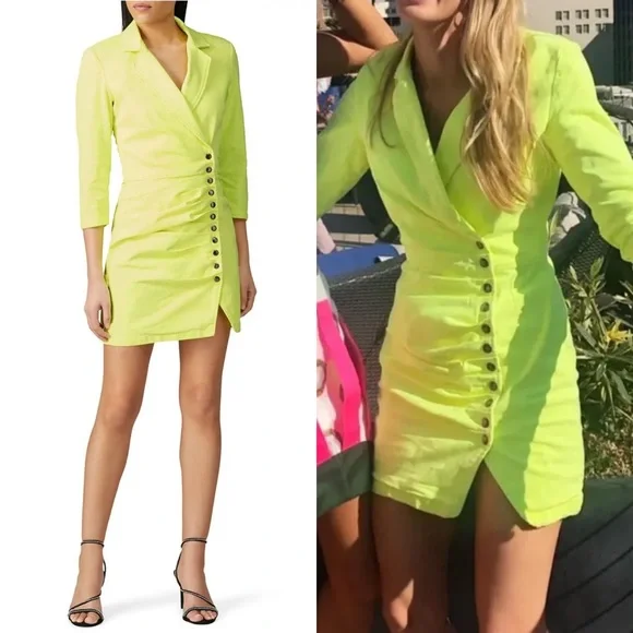 Retrofete Willa Denim Dress Neon Yellow in Medium